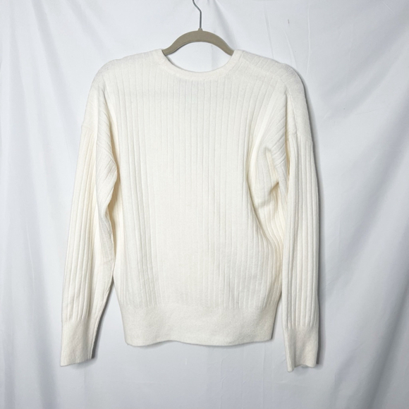 LOFT Ivory Ribbed Wrap V-Neck Sweater Size Large New with tags - Picture 2 of 5